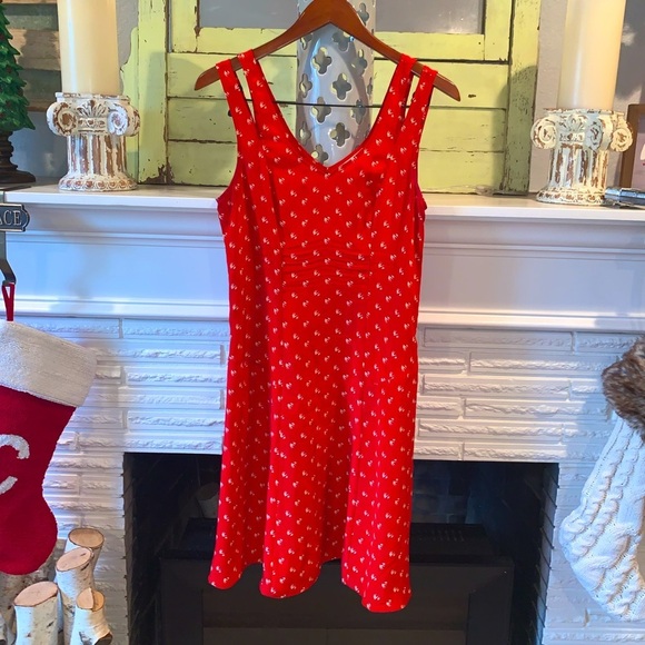 Anthropologie Moulinette Soeurs Red Silk Sparrow Bird Print Strappy Slip Dress 2 - Picture 1 of 7